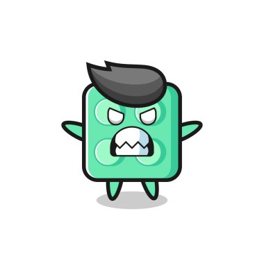 wrathful expression of the brick toy mascot character , cute style design for t shirt, sticker, logo element