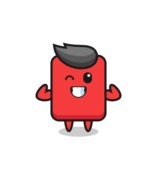 Muscular Red Card Character Posing Showing His Muscles Cute Style — Vetor de Stock