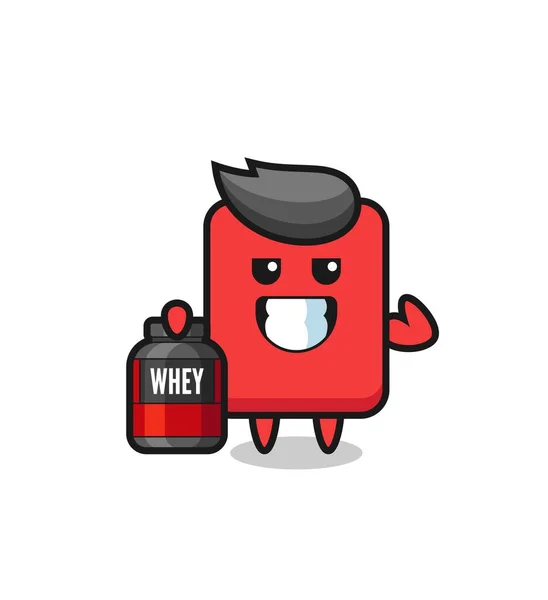 Muscular Red Card Character Holding Protein Supplement Cute Style Design — Image vectorielle
