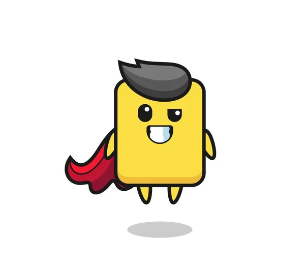 Cute Yellow Card Character Flying Superhero Cute Style Design Shirt — Vector de stock