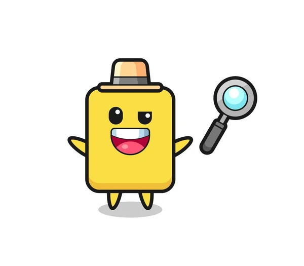 Illustration Yellow Card Mascot Detective Who Manages Solve Case Cute — Vettoriale Stock