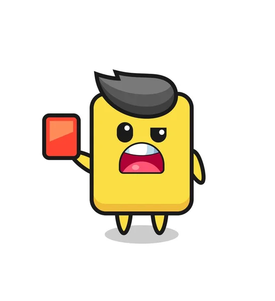 Yellow Card Cute Mascot Referee Giving Red Card Cute Style — Stok Vektör