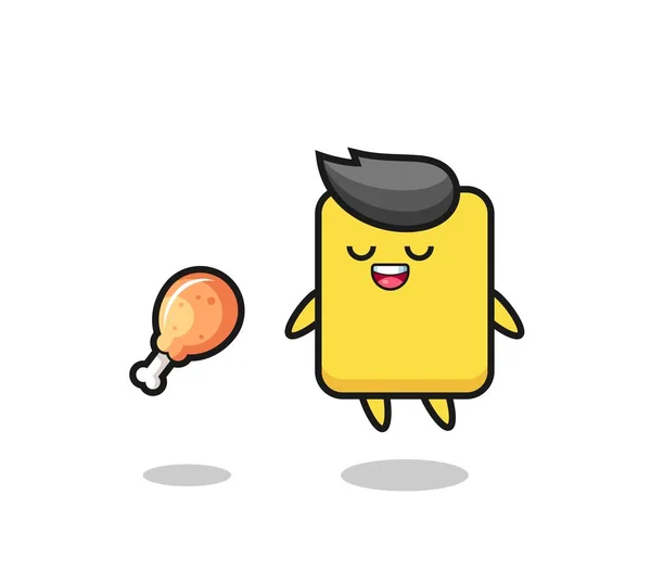 Cute Yellow Card Floating Tempted Because Fried Chicken Cute Style — Vetor de Stock