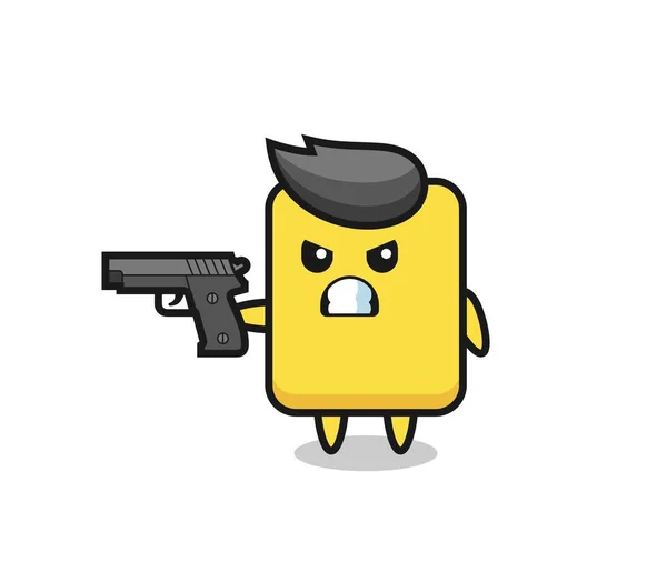 Cute Yellow Card Character Shoot Gun Cute Style Design Shirt —  Vetores de Stock