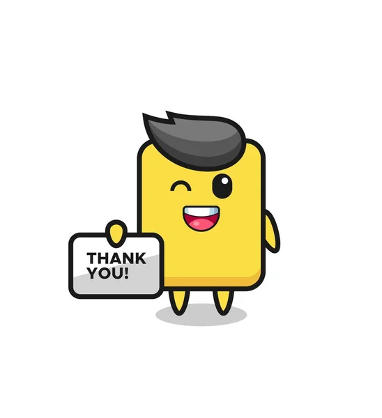 Mascot Yellow Card Holding Banner Says Thank You Cute Style — Archivo Imágenes Vectoriales