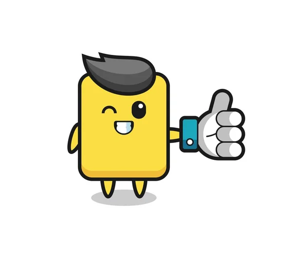 Cute Yellow Card Social Media Thumbs Symbol Cute Style Design — Wektor stockowy