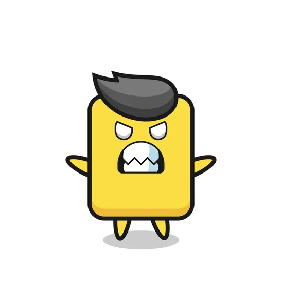 Οργισμένη Έκφραση Του Χαρακτήρα Μασκότ Κίτρινη Κάρτα Χαριτωμένο Σχεδιασμό Στυλ — Διανυσματικό Αρχείο