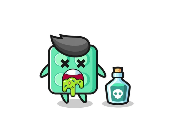 Illustration Brick Toy Character Vomiting Due Poisoning Cute Style Design — 스톡 벡터