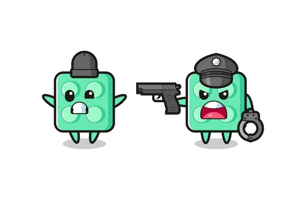 Illustration Brick Toy Robber Hands Pose Caught Police Cute Style — 스톡 벡터