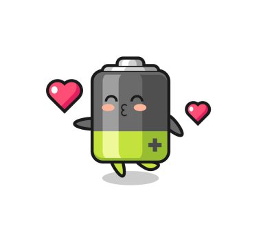 Batarya karakteri, öpüşme hareketi, tişört, çıkartma, logo elementi için şirin bir tasarım.