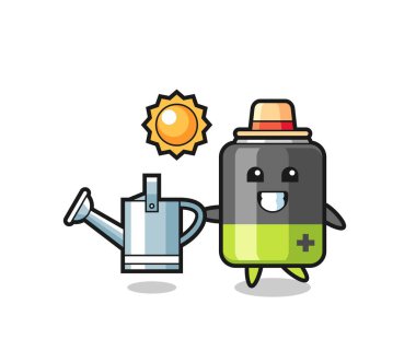 Çizgi film karakteri, batarya tutan sulama kutusu, tişört, çıkartma, logo elementi için şirin bir tasarım.