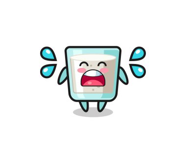 Süt karikatürü çizimi, ağlama hareketi, tişört, etiket, logo elementi için şirin tasarım.