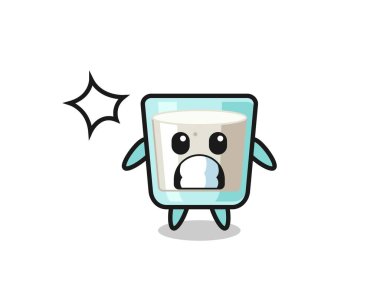 Süt karakteri çizgi filmi şok edici bir jest, tişört, çıkartma, logo elementi için şirin bir tasarım.