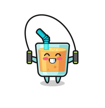 Portakal suyu karakteri çizgi filmi, ip atlama, tişört, çıkartma, logo elementi için şirin bir tasarım.