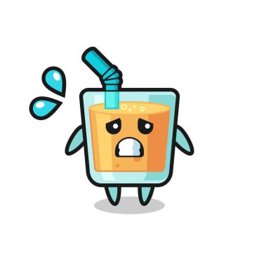 Tişört, çıkartma, logo elementi için şirin bir tasarım ve korkmuş jestli portakal suyu maskotu karakteri.