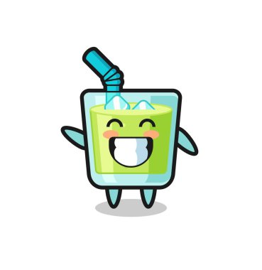 Kavun suyu çizgi film karakteri el hareketi yapıyor. Tişört, çıkartma, logo elementi için şirin bir tasarım.