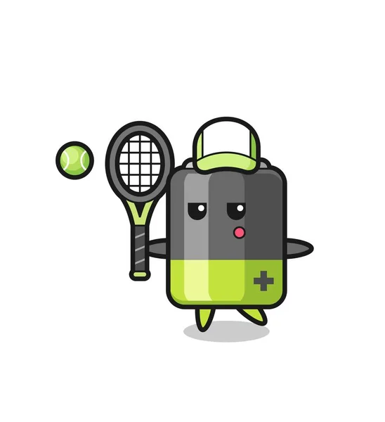 Cartoon Χαρακτήρα Της Μπαταρίας Παίκτης Του Τένις Χαριτωμένο Σχεδιασμό Στυλ — Διανυσματικό Αρχείο