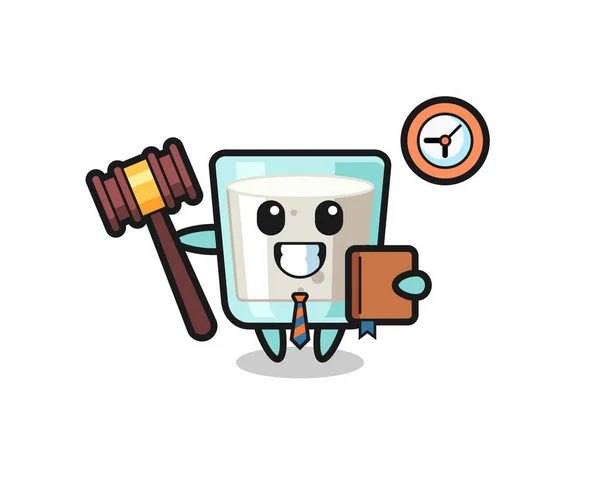 Desenho Animado Mascote Leite Como Juiz Design Estilo Bonito Para — Vetor de Stock