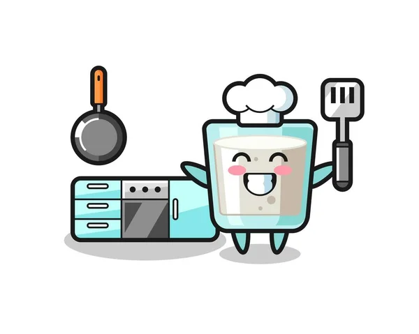 Milk Character Illustration Chef Cooking Cute Style Design Shirt Sticker — Stock Vector