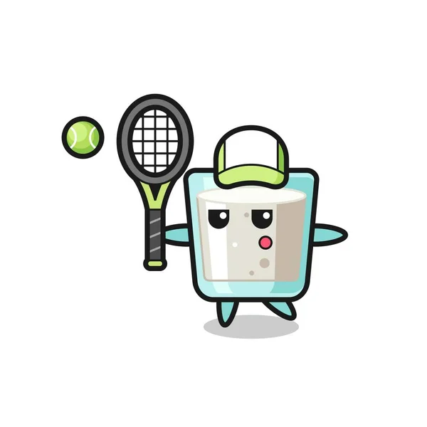 Zeichentrickfigur Der Milch Als Tennisspieler Niedliches Design Für Shirt Aufkleber — Stockvektor