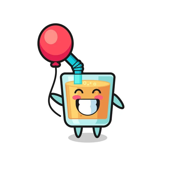 Orange Juice Mascot Illustration Playing Balloon Cute Style Design Shirt — Stock Vector