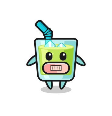 Ağzı bantlı karpuz suyu çizgi filmi, tişört, çıkartma, logo elementi için şirin bir tasarım.