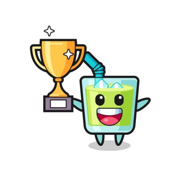 Karpuz Suyu Çizgi Filmi Altın Kupa 'yı kaldırmaktan mutluluk duyar. Gömlek, çıkartma, logo elementi için şirin bir tasarım.