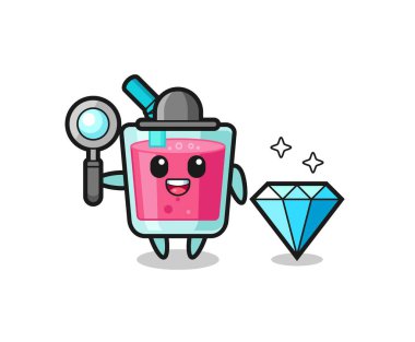 Elmas işlemeli çilek suyu karakteri. Tişört, çıkartma, logo elementi için şirin bir tasarım.