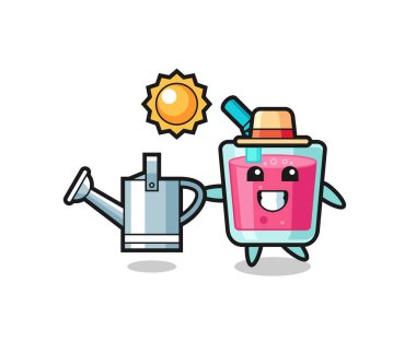 Çilek suyu kutusunun çizgi film karakteri, tişört, çıkartma, logo elementi için şirin bir tasarım.