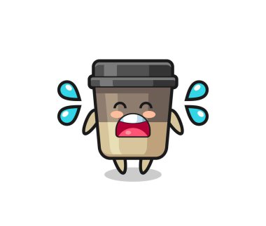 Kahve fincanı çizimi, ağlama hareketi, tişört, çıkartma, logo elementi için şirin bir tasarım.