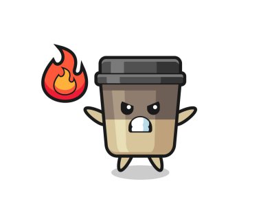 Kahve fincanı karakteri kızgın jest, tişört, çıkartma, logo elementi için şirin tasarım.