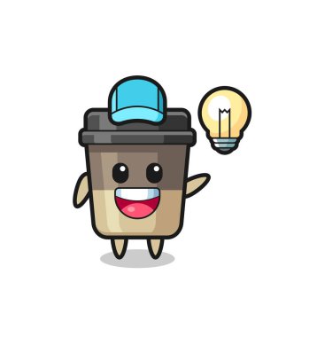 Kahve fincanı karakteri fikri alıyor, tişört, çıkartma, logo elementi için şirin bir tasarım.