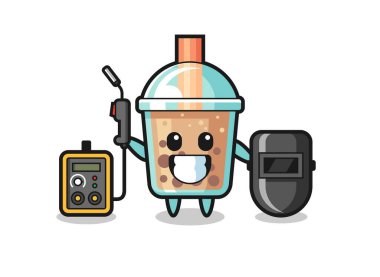 Kaynak makinesi olarak baloncuk çayının karakteristik maskotu. Tişört, çıkartma, logo elementi için şirin bir tasarım.