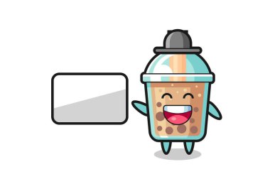 Kabarcık çayı çizimi sunum yapıyor, tişört, etiket, logo elementi için şirin bir tasarım.