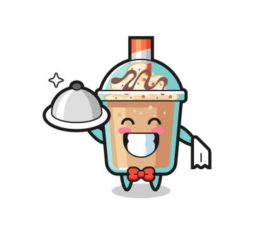 Garson olarak milkshake 'in karakteristik maskotu, tişört, çıkartma, logo elementi için şirin bir tasarım.