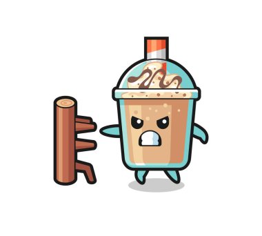 Bir karate dövüşçüsü olarak milkshake karikatür çizimi, tişört, çıkartma, logo elementi için şirin bir tasarım