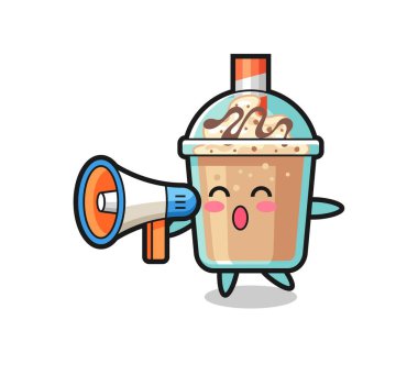 Bir megafon tutan milkshake karakteri çizimi
