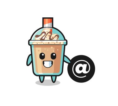 Sembolün yanında duran milkshake çizgi filmi tasarımı, tişört, etiket, logo elementi için şirin tasarım