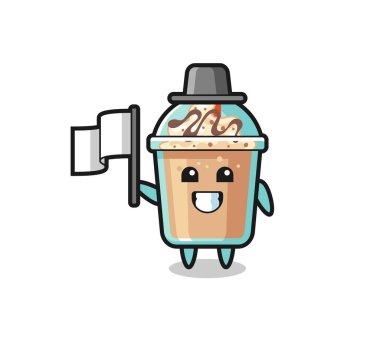 Bayrak tutan çizgi film karakteri, tişört, çıkartma, logo elementi için şirin bir tasarım.