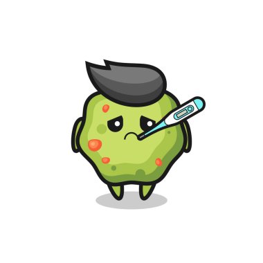 Kusmuk maskotu karakteri humma durumu, tişört, çıkartma, logo elementi için şirin tasarım.