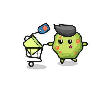 Alışveriş arabalı kusmuk çizim karikatürü, tişört, çıkartma, logo elementi için şirin tasarım.