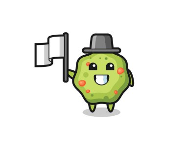 Bayrak tutan kusmuk karakteri, tişört, çıkartma, logo elementi için şirin bir tasarım.