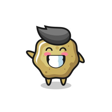 Gevşek tabure çizgi film karakteri el hareketi yapıyor. Tişört, çıkartma, logo elementi için şirin bir tasarım.