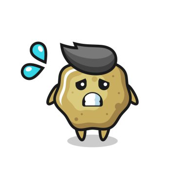 Gevşek maskot karakteri korku jesti, tişört, çıkartma, logo elementi için şirin tasarım