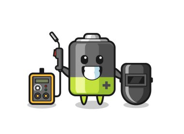 Kaynak makinesi olarak bataryanın karakter maskotu, tişört, çıkartma, logo elementi için şirin bir tasarım.