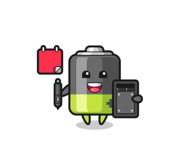 Batarya maskotunun grafik tasarımcısı olarak tasviri, tişört, çıkartma, logo elementi için şirin bir tasarım