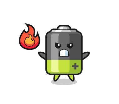 Kızgın jestli pil karakteri karikatürü, tişört, etiket, logo ögesi için şirin tasarım