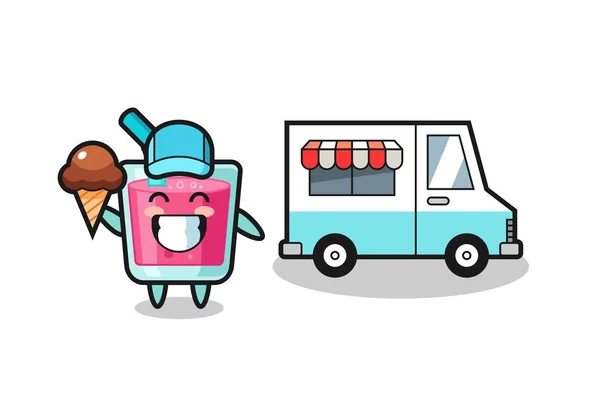 Mascot Cartoon Strawberry Juice Ice Cream Truck Cute Style Design — Stock Vector