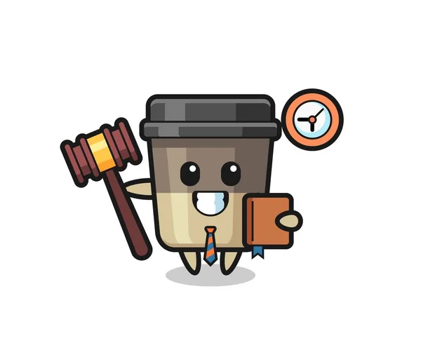 Maskotský Karikatura Šálku Kávy Jako Soudce Roztomilý Styl Designu Pro — Stockový vektor