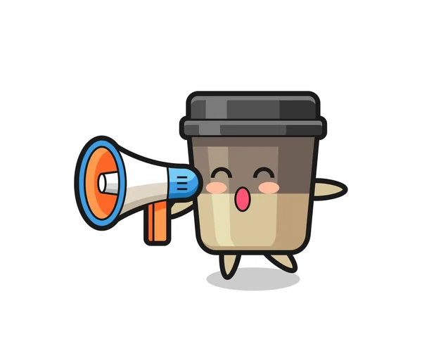 Ilustração Personagem Copo Café Segurando Megafone Design Estilo Bonito Para — Vetor de Stock